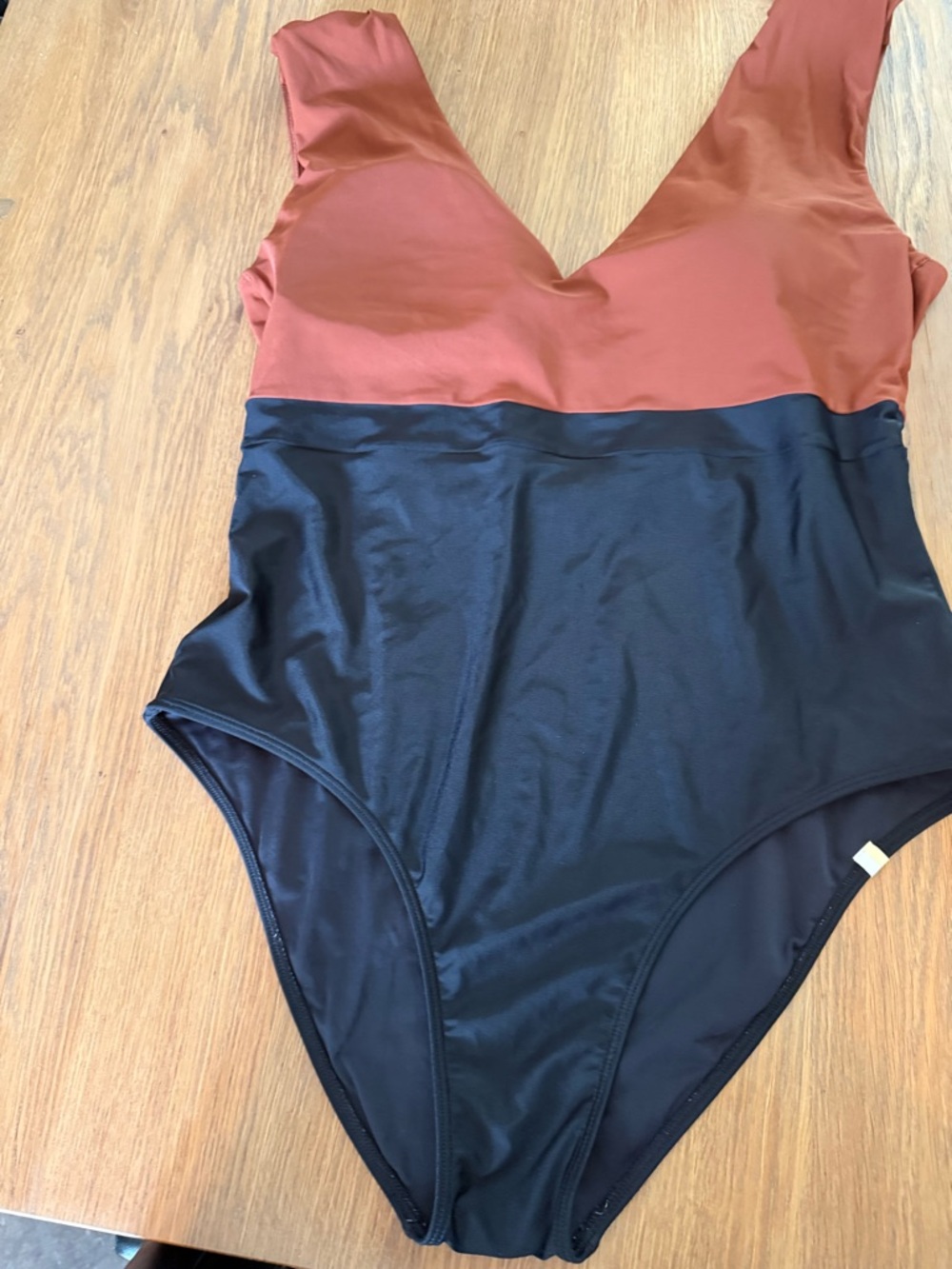 summersalt Colorblock V-Neck One-Piece Swimsuit — Rust & Black